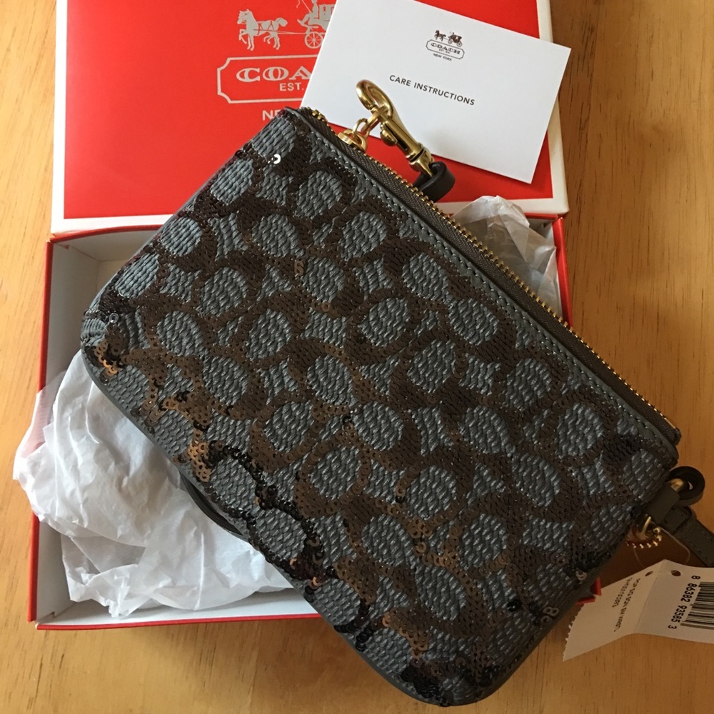 Gray Sequin Coach Wristlet